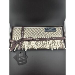 NIB - Linea Emmeti Luxury Cashmere Blend Scarf Made in Italy Herringbone Fringe